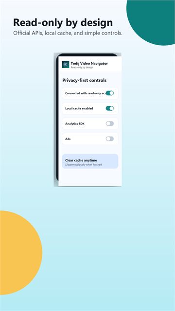 Todij Video Navigator read-only privacy controls screenshot mockup