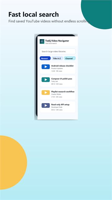 Todij Video Navigator search screenshot mockup